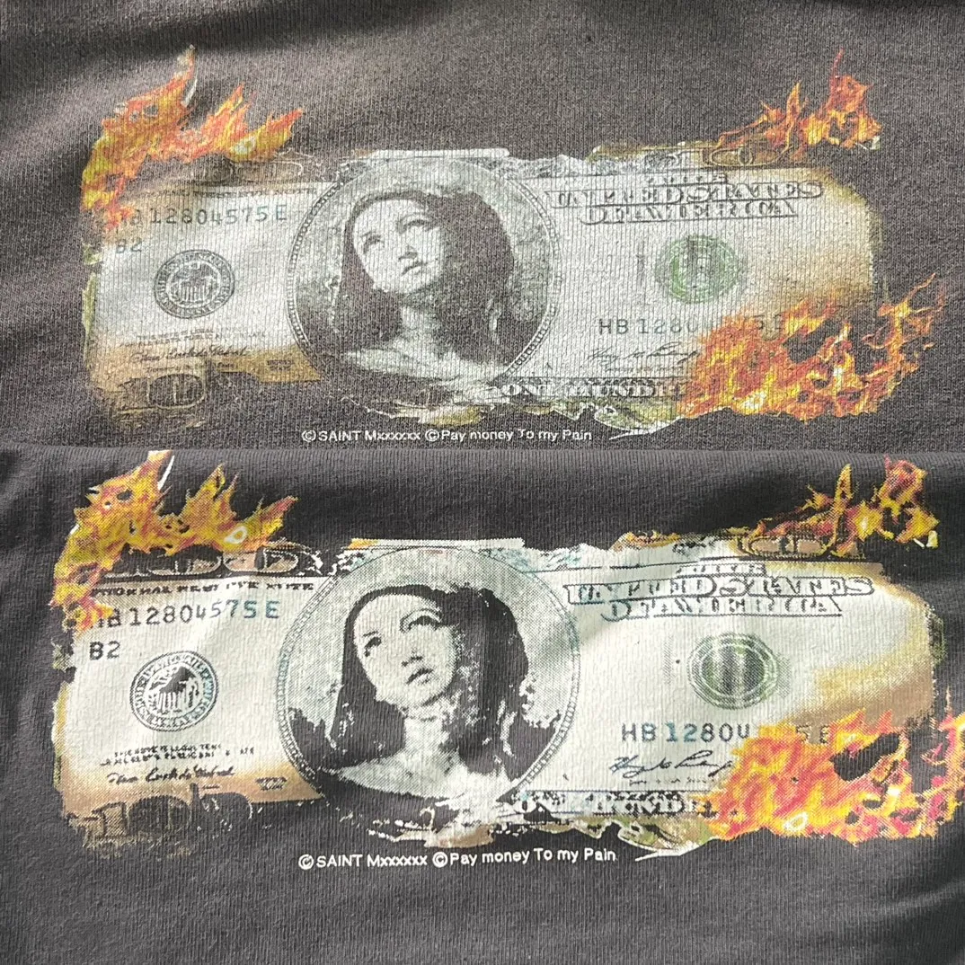 Printing proofing SAINT Mxxxxxx × PAY MONEY TO MY PAIN PTP_HOODIE/BRAND MONEY/BLK joint model PTP Virgin dollar hoodie washed black S-XL